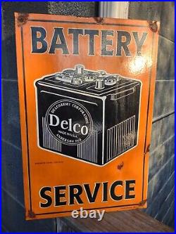 Vintage Delco Batteries Porcelain Advertising Dealership Auto Service Sign