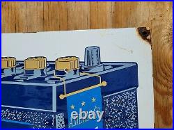 Vintage Delco Battery Porcelain Sign Old Advertising Automobile Parts Gas Oil