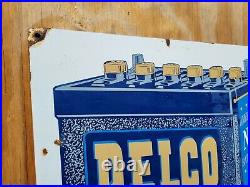 Vintage Delco Battery Porcelain Sign Old Advertising Automobile Parts Gas Oil