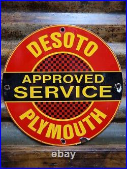 Vintage Desoto Plymouth Porcelain Sign Automobile Car Dealer Sales Gas Service