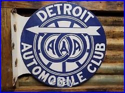 Vintage Detroit Automobile Club Porcelain Sign 18 Flange Aaa Gas Sales Service