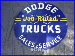 Vintage Dodge Job Rated Trucks Service 30 Porcelain Metal Car Gasoline Oil Sign