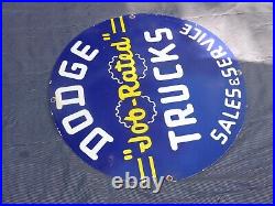Vintage Dodge Job Rated Trucks Service 30 Porcelain Metal Car Gasoline Oil Sign