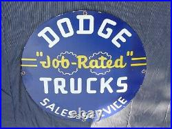 Vintage Dodge Job Rated Trucks Service 30 Porcelain Metal Car Gasoline Oil Sign