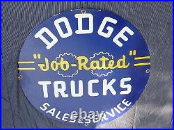 Vintage Dodge Job Rated Trucks Service 30 Porcelain Metal Car Gasoline Oil Sign