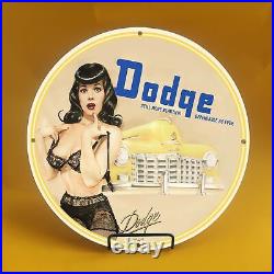 Vintage Dodge Yellow Gasoline Porcelain Gas Service Station Auto Pump Plate Sign