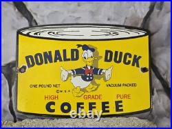 Vintage Donald Duck Coffee Porcelain Sign Gas Oil Car Truck 8×5.5