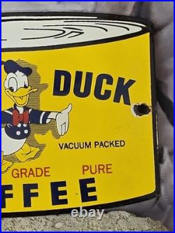 Vintage Donald Duck Coffee Porcelain Sign Gas Oil Car Truck 8×5.5