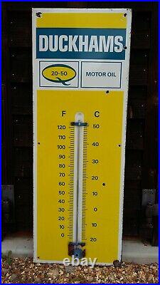 Vintage Duckhams oil enamel thermometer sign