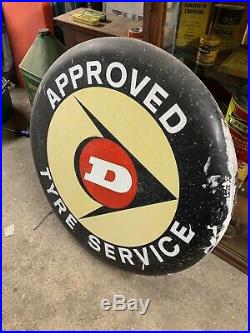 Vintage Dunlop Tyre Advertising Sign Petrol Oil Automobilia Alloy Enamel Old