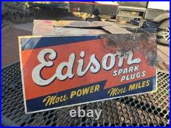 Vintage EDISON SPARK PLUGS Tin Embossed Sign Original Rare Auto Gas Oil