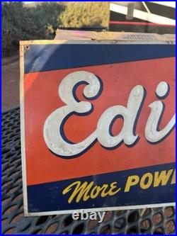 Vintage EDISON SPARK PLUGS Tin Embossed Sign Original Rare Auto Gas Oil