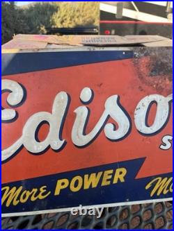 Vintage EDISON SPARK PLUGS Tin Embossed Sign Original Rare Auto Gas Oil