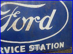 Vintage ENAMEL Ford Service Station SIGN ADVERTISING Motor CAR GARAGE ANTIQUE