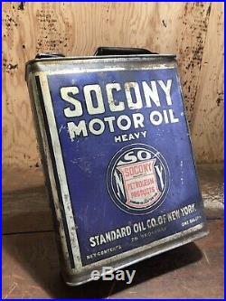 Vintage Early Socony Heavy Motor Oil One 1 Gallon Can Car Garage Gal Quart Half