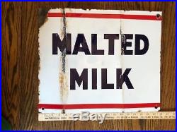 Vintage Enamel Porcelain Soda Fountain Grocery Store Malted Milk Metal Sign