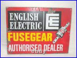 Vintage English Electric Fuse-gear Authorize Adverti Porcelain Enamel Sign Board