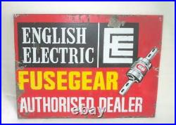 Vintage English Electric Fuse-gear Authorize Adverti Porcelain Enamel Sign Board
