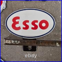 Vintage Esso Car Plate Old Us Gasoline Oil Gas Pump Enamel Porcelain Sign