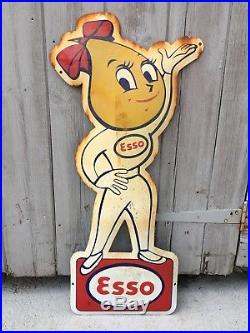 Vintage Esso Enamel Signs Oil Drip Matching Pair