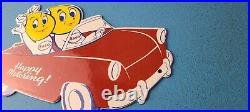 Vintage Esso Gasoline Oil Drop Boy Girl Porcelain Gas Automobile Pump Plate Sign