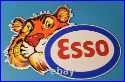 Vintage Esso Gasoline Porcelain Sign Gas Service Station Auto Tiger Tank Sign