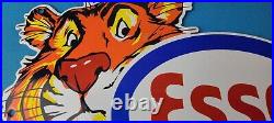 Vintage Esso Gasoline Porcelain Sign Gas Service Station Auto Tiger Tank Sign