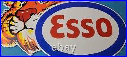 Vintage Esso Gasoline Porcelain Sign Gas Service Station Auto Tiger Tank Sign