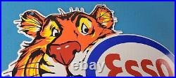 Vintage Esso Gasoline Porcelain Sign Gas Service Station Auto Tiger Tank Sign