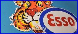 Vintage Esso Gasoline Porcelain Sign Gas Service Station Auto Tiger Tank Sign