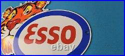 Vintage Esso Gasoline Porcelain Sign Gas Service Station Auto Tiger Tank Sign