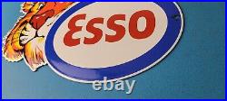 Vintage Esso Gasoline Porcelain Sign Gas Service Station Auto Tiger Tank Sign