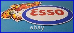 Vintage Esso Gasoline Porcelain Sign Gas Service Station Auto Tiger Tank Sign