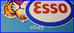 Vintage Esso Gasoline Porcelain Sign Gas Service Station Auto Tiger Tank Sign