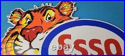 Vintage Esso Gasoline Porcelain Sign Gas Service Station Auto Tiger Tank Sign