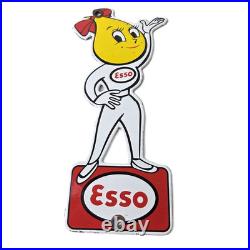 Vintage Esso Gasoline Porcelain Sign Oil Drop Girl Service Station Auto Sign