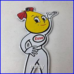 Vintage Esso Gasoline Porcelain Sign Oil Drop Girl Service Station Auto Sign