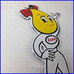Vintage Esso Gasoline Porcelain Sign Oil Drop Girl Service Station Auto Sign