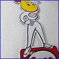 Vintage Esso Gasoline Porcelain Sign Oil Drop Girl Service Station Auto Sign