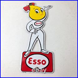 Vintage Esso Gasoline Porcelain Sign Oil Drop Girl Service Station Auto Sign
