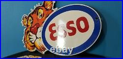 Vintage Esso Gasoline Porcelain Tiger Auto Gas Service Station Pump Door Signs