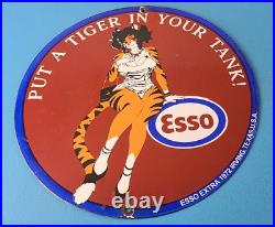 Vintage Esso Gasoline Porcelain Tiger Gas Service Station Auto Tank Sign