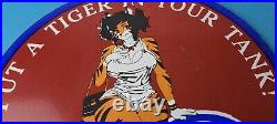 Vintage Esso Gasoline Porcelain Tiger Gas Service Station Auto Tank Sign