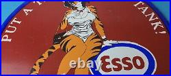 Vintage Esso Gasoline Porcelain Tiger Gas Service Station Auto Tank Sign