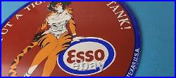 Vintage Esso Gasoline Porcelain Tiger Gas Service Station Auto Tank Sign