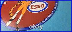 Vintage Esso Gasoline Porcelain Tiger Gas Service Station Auto Tank Sign