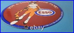 Vintage Esso Gasoline Porcelain Tiger Gas Service Station Auto Tank Sign