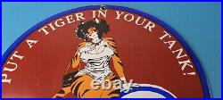 Vintage Esso Gasoline Porcelain Tiger Gas Service Station Auto Tank Sign