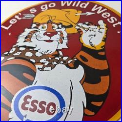 Vintage Esso Gasoline Sign Gas Service Station Auto Tiger Tank Porcelain Sign