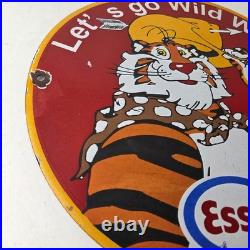Vintage Esso Gasoline Sign Gas Service Station Auto Tiger Tank Porcelain Sign